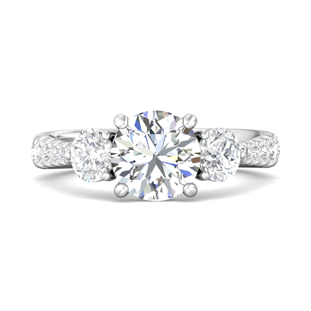 14K Gold White Three Stone Engagement Ring from the Three Stone collection - DERT04LR_14KW_Rd_8.0_Prm_H-I_SI1