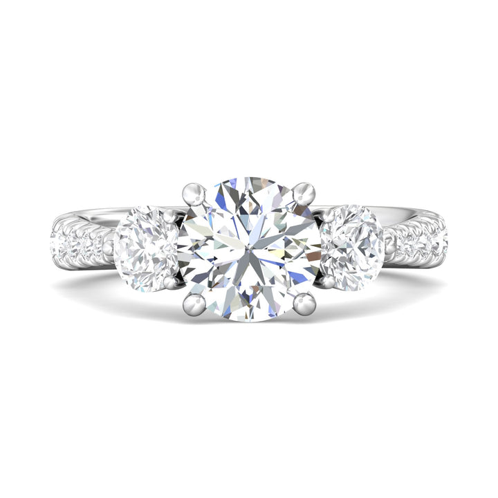 14K Gold White Three Stone Engagement Ring from the Three Stone collection - DERT04LR_14KW_Rd_8.0_Prm_H-I_SI1