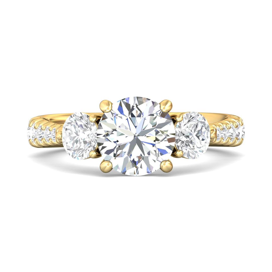 14K Gold Yellow Three Stone Engagement Ring from the Three Stone collection - DERT04LR_14KY_Rd_8.0_Prm_H-I_SI1