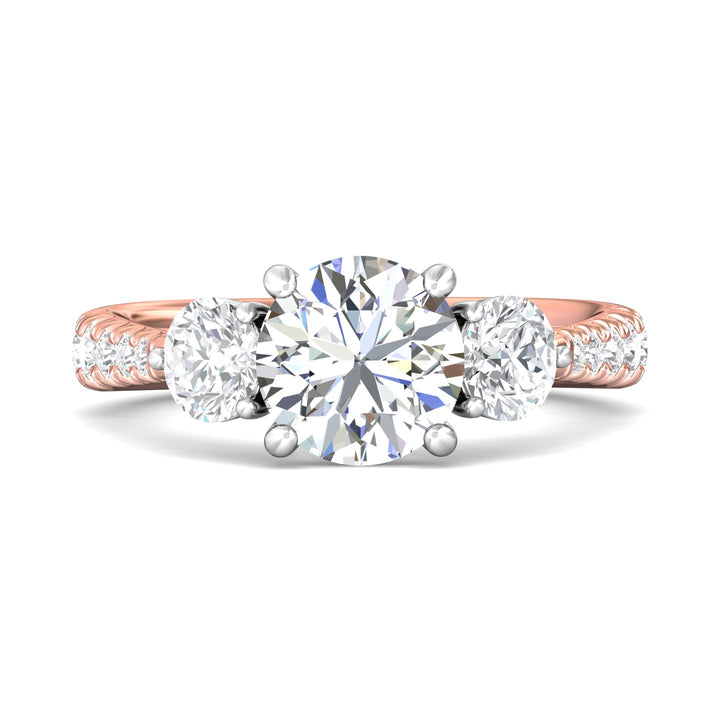 18K Gold White/Pink Three Stone Engagement Ring from the Three Stone collection - DERT04LR_18KWP_Rd_8.0_Prm_H-I_SI1