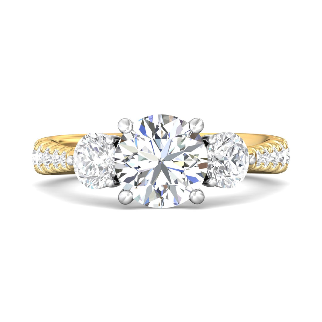 18K Gold White/Yellow Three Stone Engagement Ring from the Three Stone collection - DERT04LR_18KWY_Rd_8.0_Prm_H-I_SI1