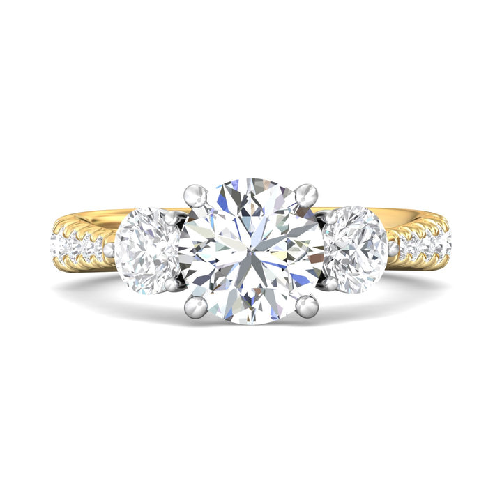 18K Gold White/Yellow Three Stone Engagement Ring from the Three Stone collection - DERT04LR_18KWY_Rd_8.0_Prm_H-I_SI1