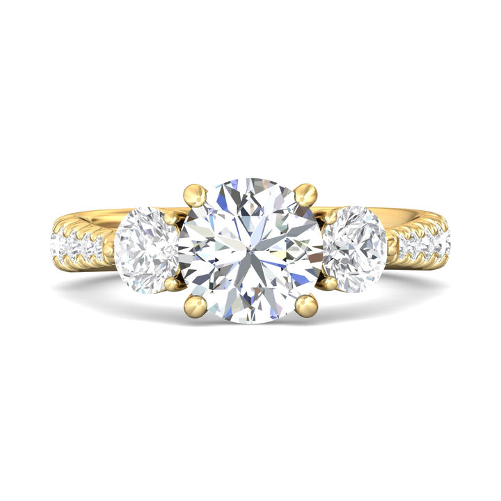 18K Gold Yellow Three Stone Engagement Ring from the Three Stone collection - DERT04LR_18KY_Rd_8.0_Prm_H-I_SI1