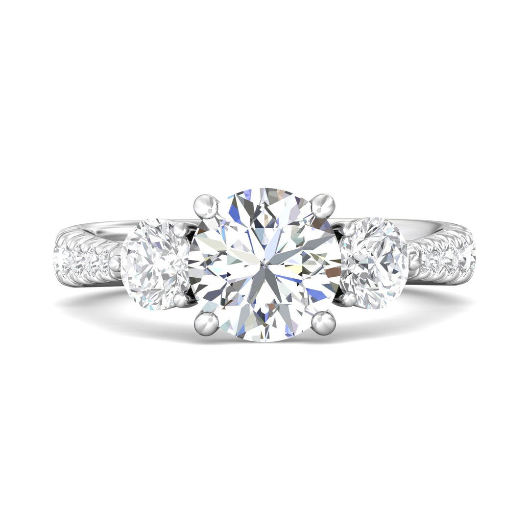Platinum White Three Stone Engagement Ring from the Three Stone collection - DERT04LR_PlatW_Rd_8.0_Prm_H-I_SI1