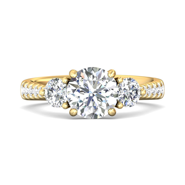 14K Gold Yellow Three Stone Engagement Ring from the Three Stone collection - DERT04MR_14KY_Rd_7.5_Prm_H-I_SI1