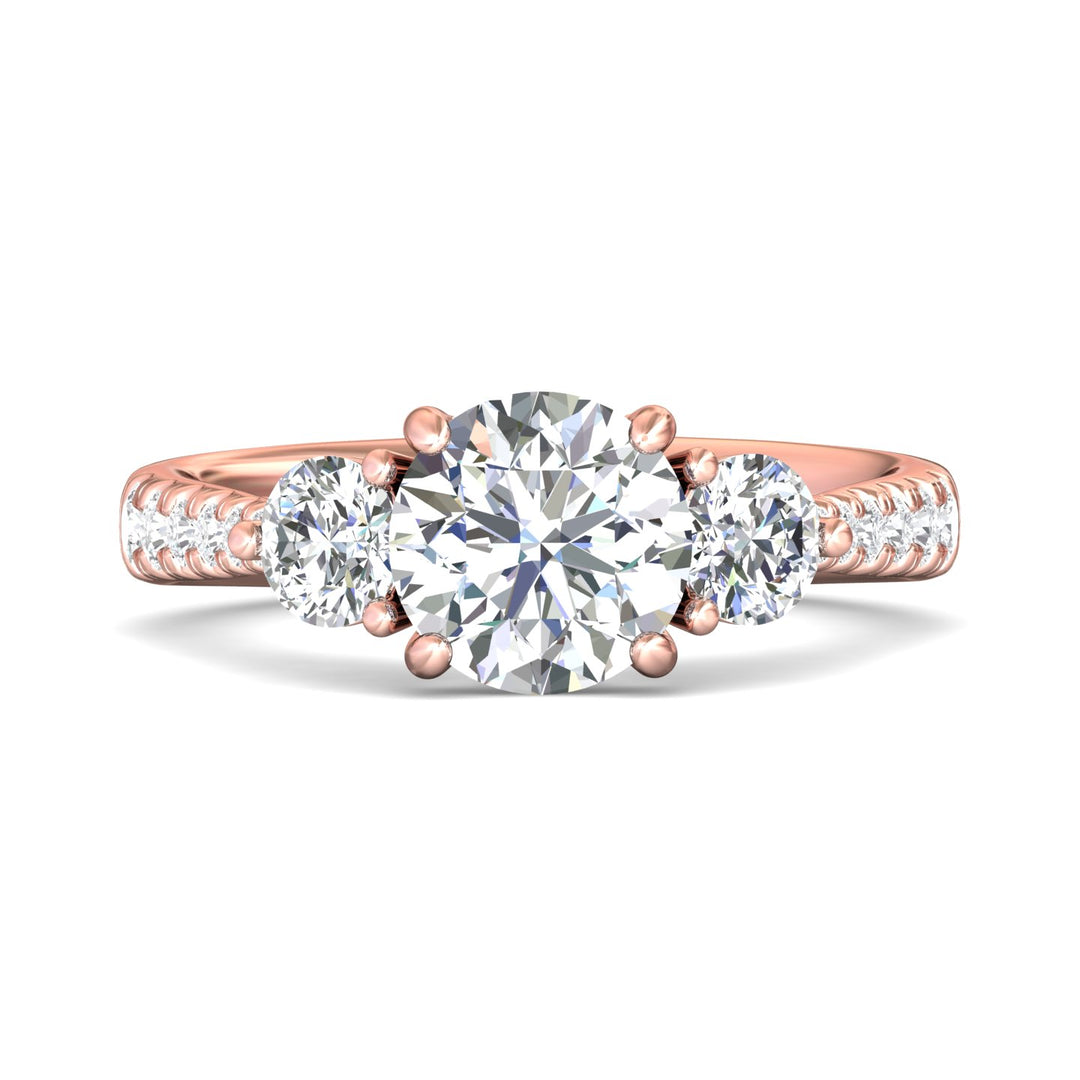 18K Gold Pink Three Stone Engagement Ring from the Three Stone collection - DERT04MR_18KP_Rd_7.5_Prm_H-I_SI1