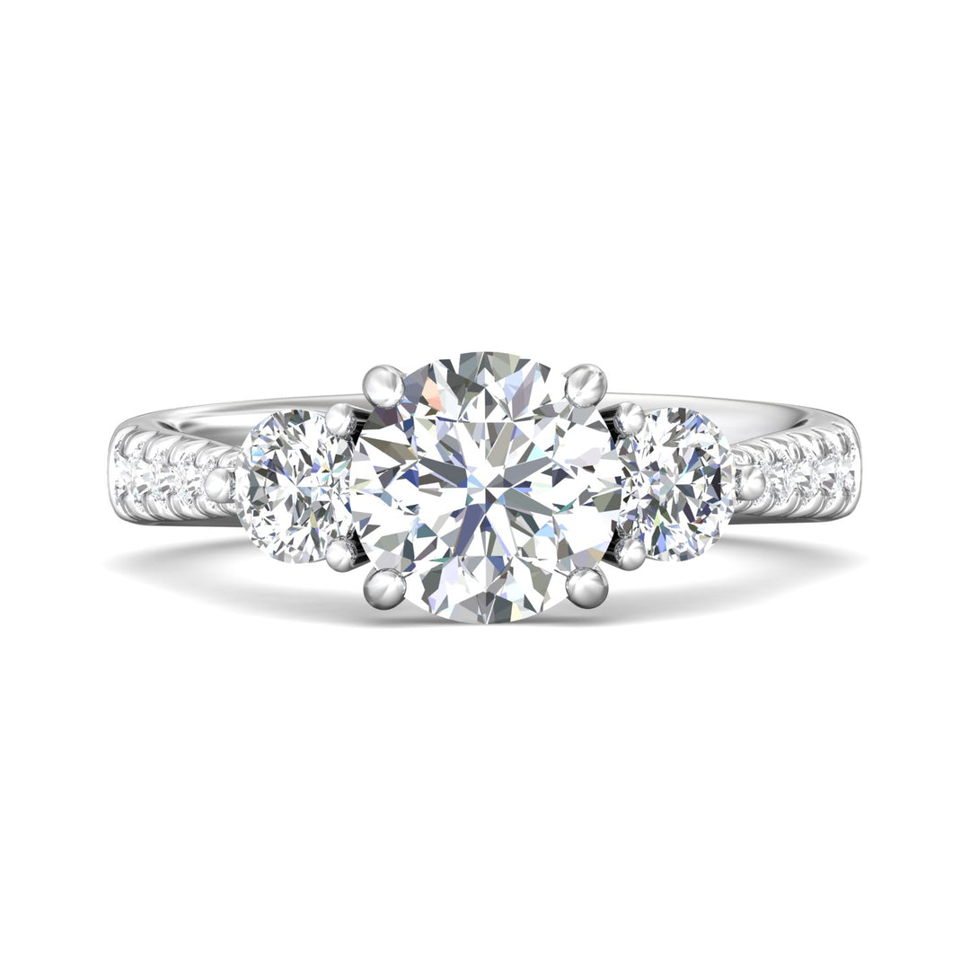 18K Gold White Three Stone Engagement Ring from the Three Stone collection - DERT04MR_18KW_Rd_7.5_Prm_H-I_SI1