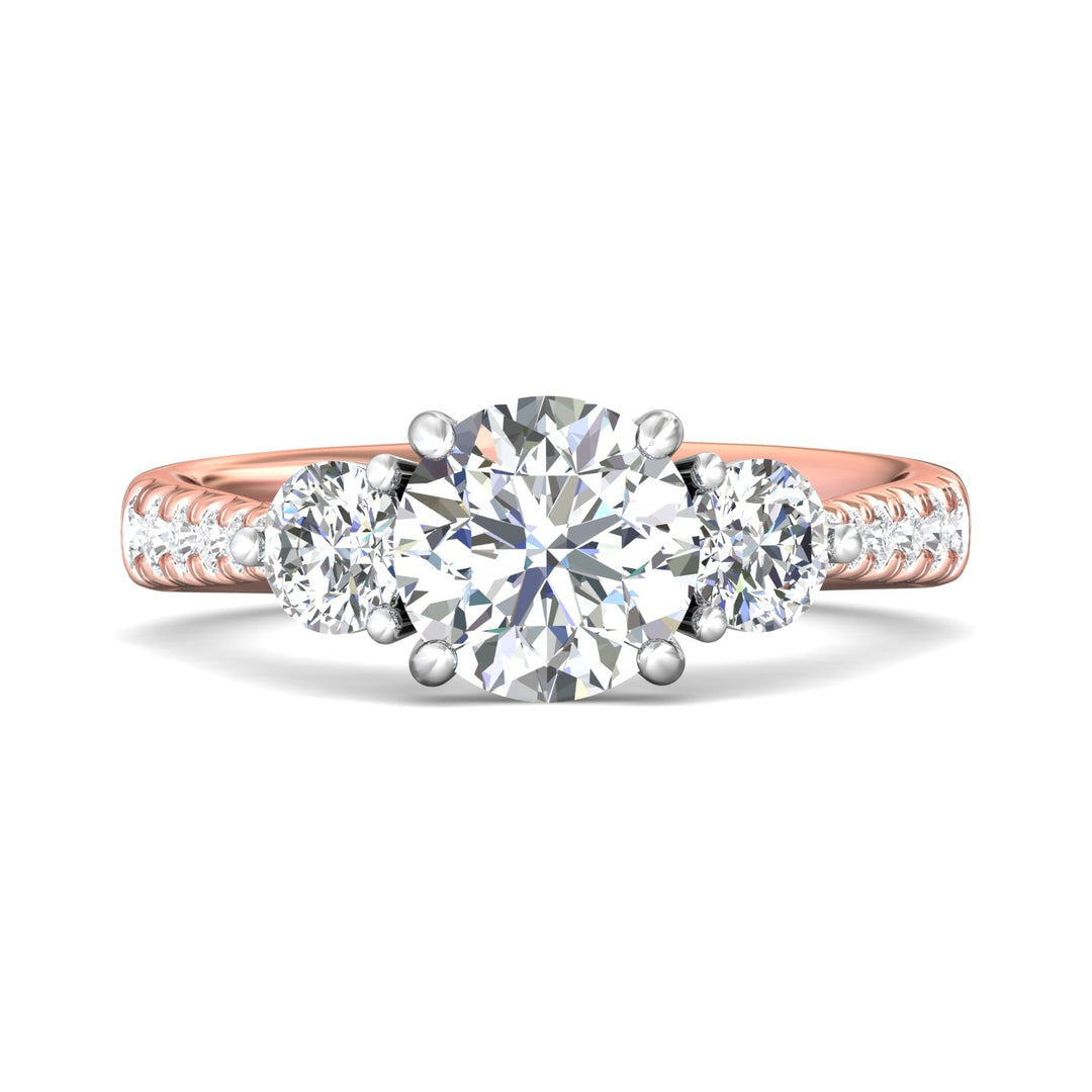 18K Gold White/Pink Three Stone Engagement Ring from the Three Stone collection - DERT04MR_18KWP_Rd_7.5_Prm_H-I_SI1