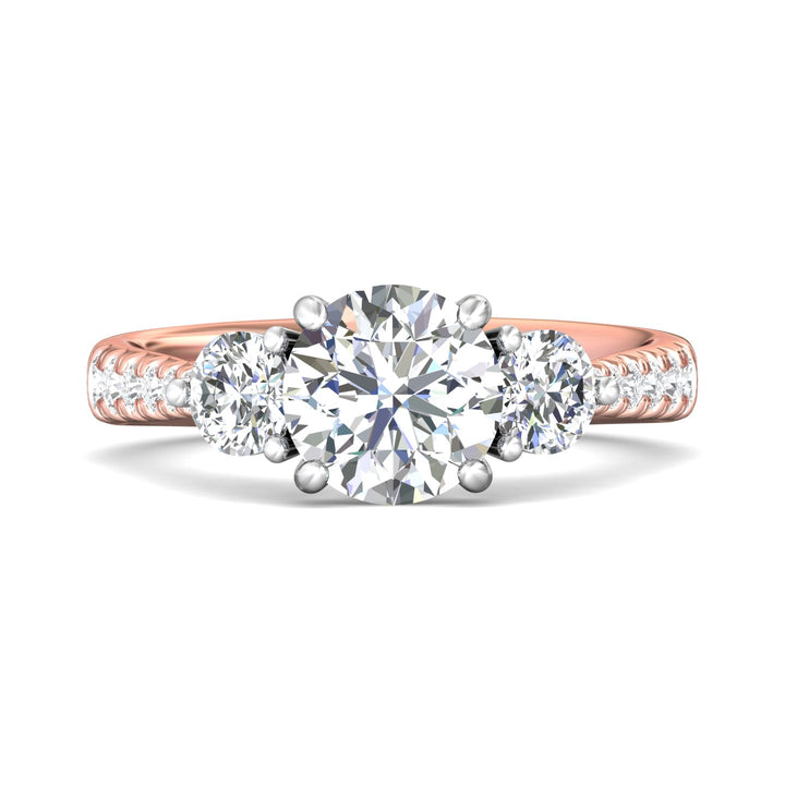 18K Gold White/Pink Three Stone Engagement Ring from the Three Stone collection - DERT04MR_18KWP_Rd_7.5_Prm_H-I_SI1