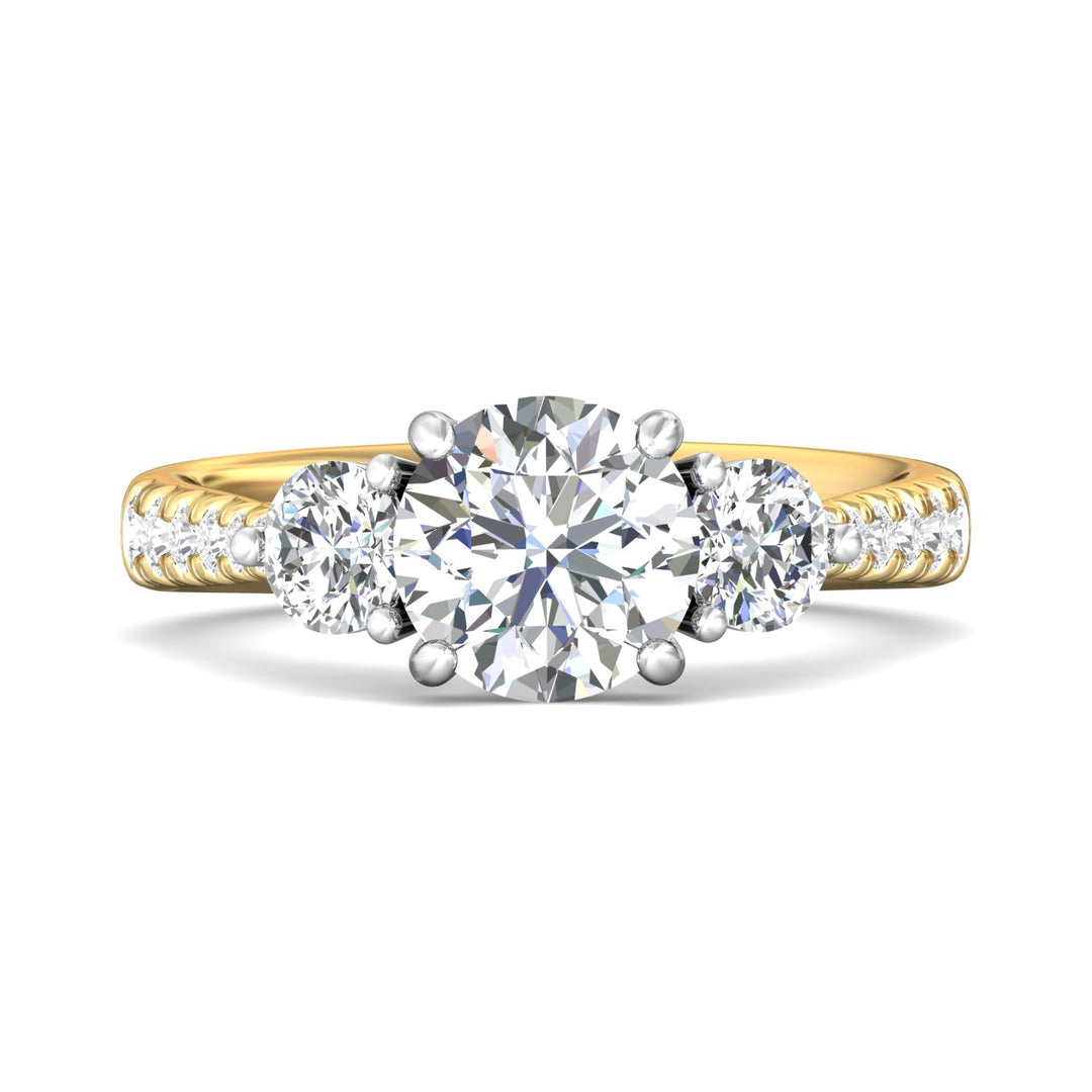 18K Gold White/Yellow Three Stone Engagement Ring from the Three Stone collection - DERT04MR_18KWY_Rd_7.5_Prm_H-I_SI1