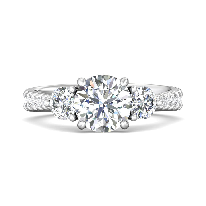 Platinum White Three Stone Engagement Ring from the Three Stone collection - DERT04MR_PlatW_Rd_7.5_Prm_H-I_SI1