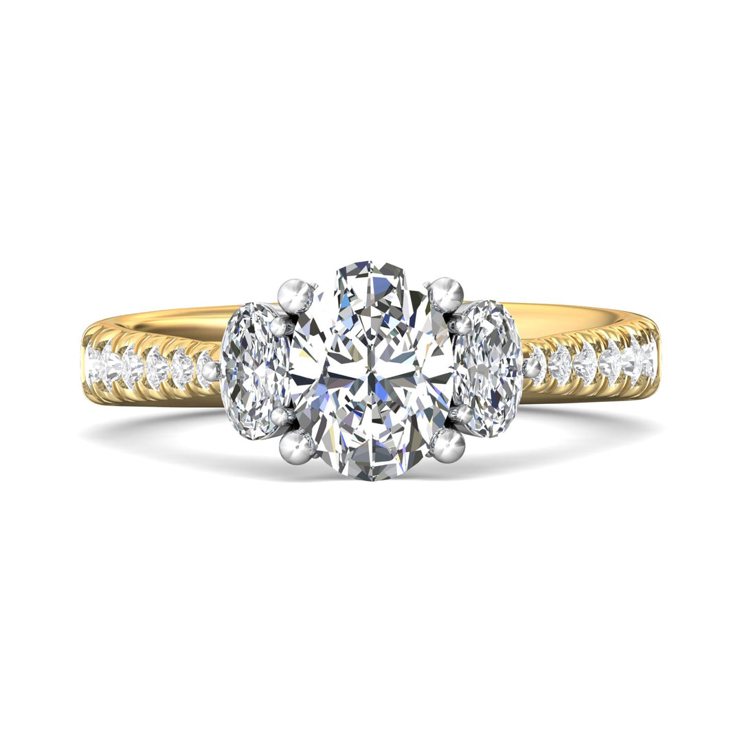 14K Gold Yellow/White Three Stone Engagement Ring from the Three Stone collection - DERT04MROV_14KYW_Ov_8x6_Prm_H-I_SI1