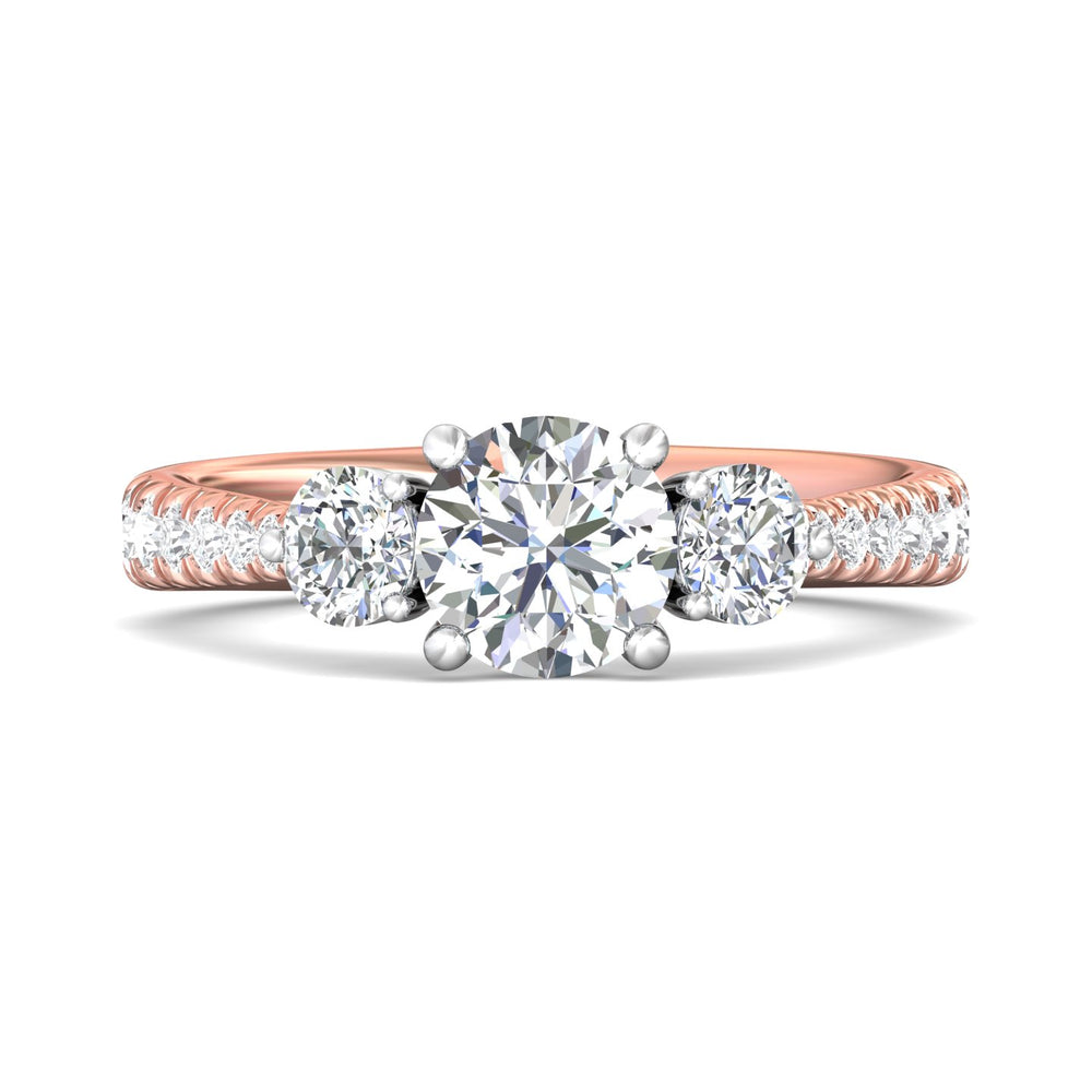 14K Gold Pink/White Three Stone Engagement Ring from the Three Stone collection - DERT04SR_14KPW_Rd_6.5_Prm_H-I_SI1