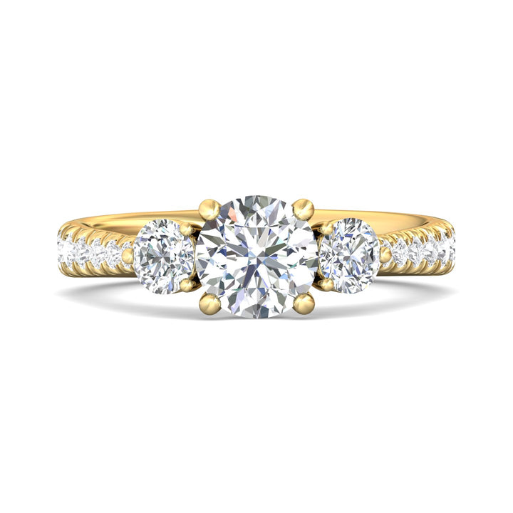 14K Gold Yellow Three Stone Engagement Ring from the Three Stone collection - DERT04SR_14KY_Rd_6.5_Prm_H-I_SI1