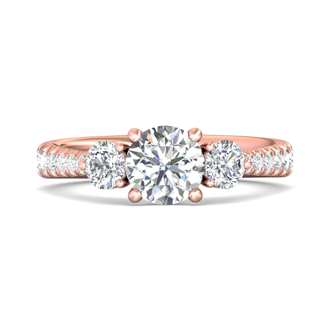 18K Gold Pink Three Stone Engagement Ring from the Three Stone collection - DERT04SR_18KP_Rd_6.5_Prm_H-I_SI1