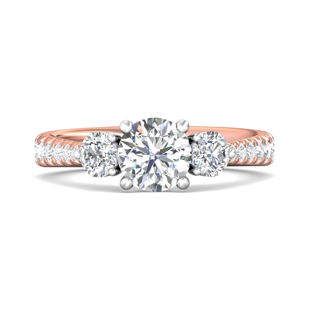 18K Gold White/Pink Three Stone Engagement Ring from the Three Stone collection - DERT04SR_18KWP_Rd_6.5_Prm_H-I_SI1