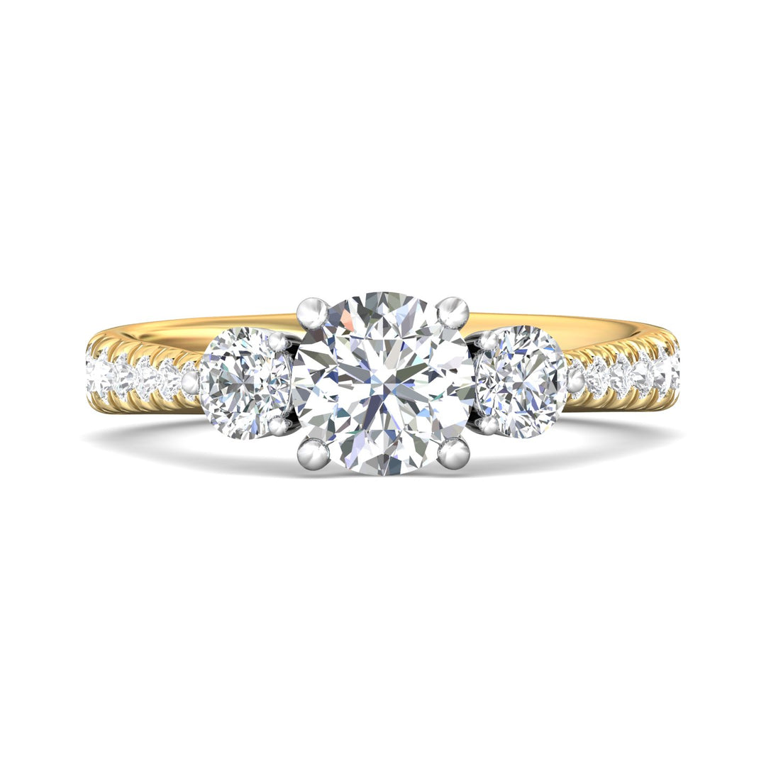 18K Gold White/Yellow Three Stone Engagement Ring from the Three Stone collection - DERT04SR_18KWY_Rd_6.5_Prm_H-I_SI1