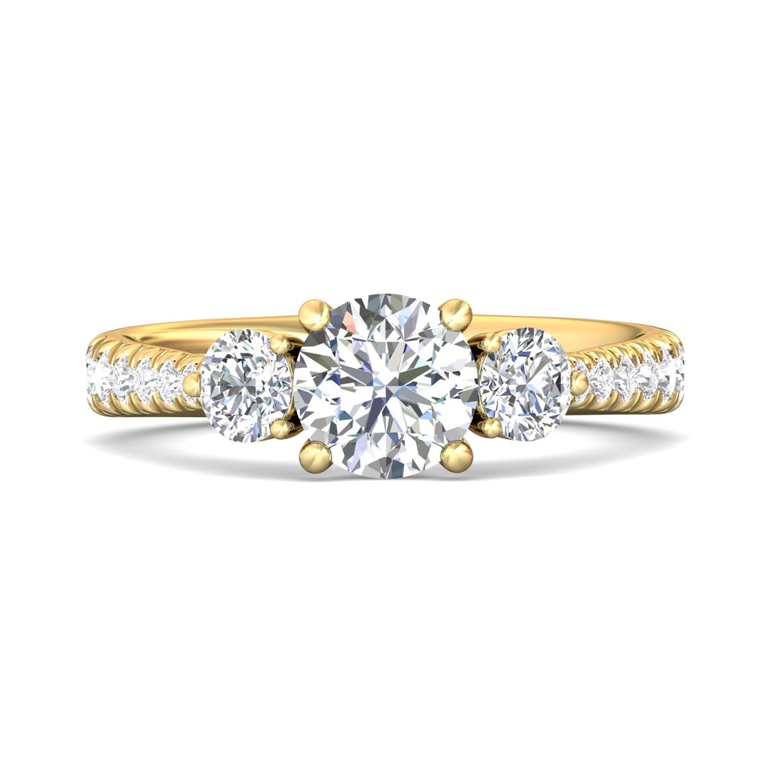 18K Gold Yellow Three Stone Engagement Ring from the Three Stone collection - DERT04SR_18KY_Rd_6.5_Prm_H-I_SI1