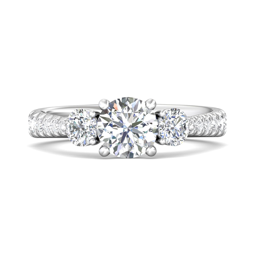 Platinum White Three Stone Engagement Ring from the Three Stone collection - DERT04SR_PlatW_Rd_6.5_Prm_H-I_SI1