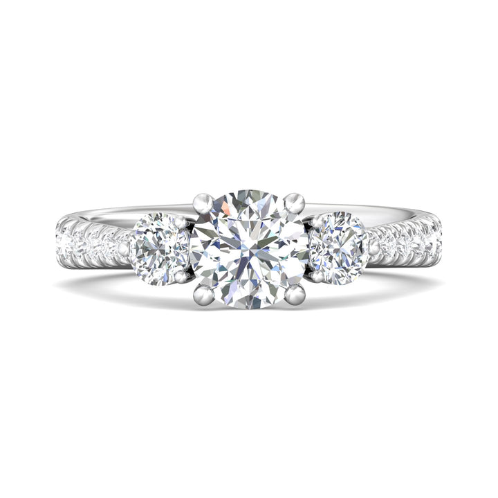 Platinum White Three Stone Engagement Ring from the Three Stone collection - DERT04SR_PlatW_Rd_6.5_Prm_H-I_SI1
