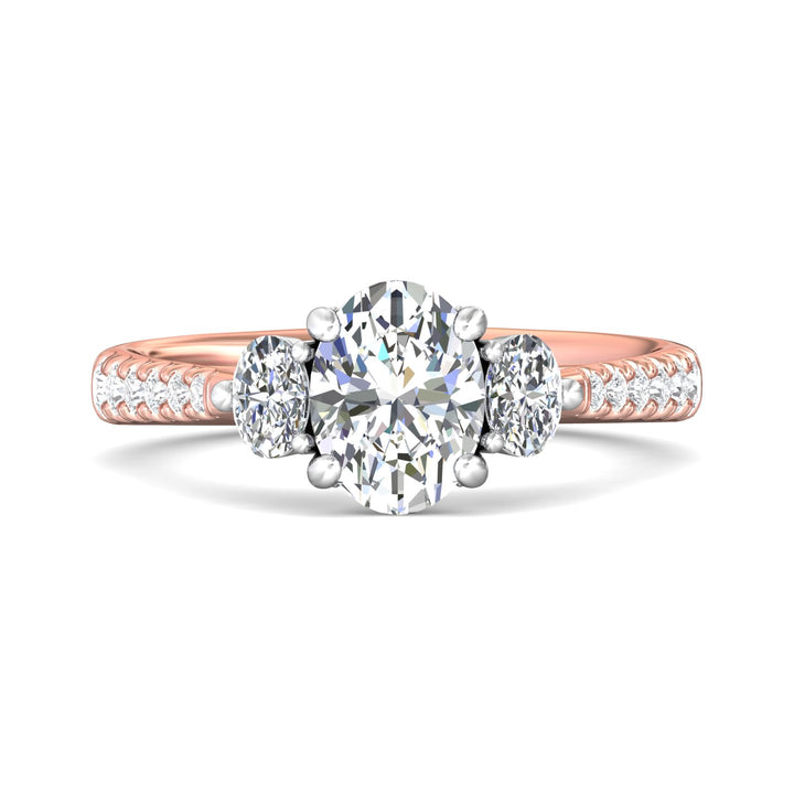 14K Gold Pink/White Three Stone Engagement Ring from the Three Stone collection - DERT04XSOVR_14KPW_Ov_8x6_Prm_H-I_SI1