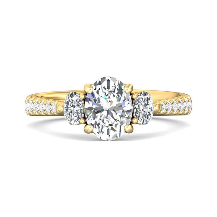 14K Gold Yellow Three Stone Engagement Ring from the Three Stone collection - DERT04XSOVR_14KY_Ov_8x6_Prm_H-I_SI1