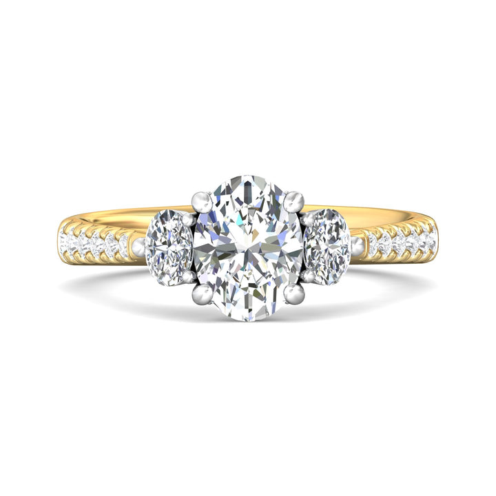 14K Gold Yellow/White Three Stone Engagement Ring from the Three Stone collection - DERT04XSOVR_14KYW_Ov_8x6_Prm_H-I_SI1