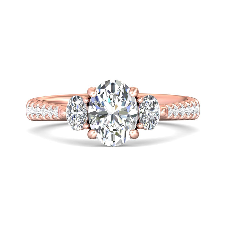18K Gold Pink Three Stone Engagement Ring from the Three Stone collection - DERT04XSOVR_18KP_Ov_8x6_Prm_H-I_SI1