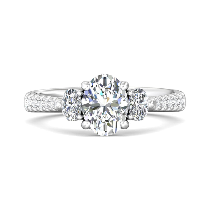 18K Gold White Three Stone Engagement Ring from the Three Stone collection - DERT04XSOVR_18KW_Ov_8x6_Prm_H-I_SI1