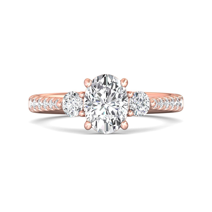 14K Gold Pink Three Stone Engagement Ring from the Three Stone collection - DERT04XSR_14KP_Ov_8X6_Prm_H-I_SI1