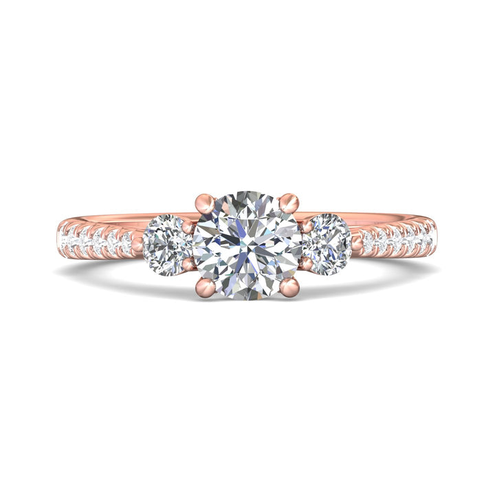 14K Gold Pink Three Stone Engagement Ring from the Three Stone collection - DERT04XSR_14KP_Rd_6.0_Prm_H-I_SI1