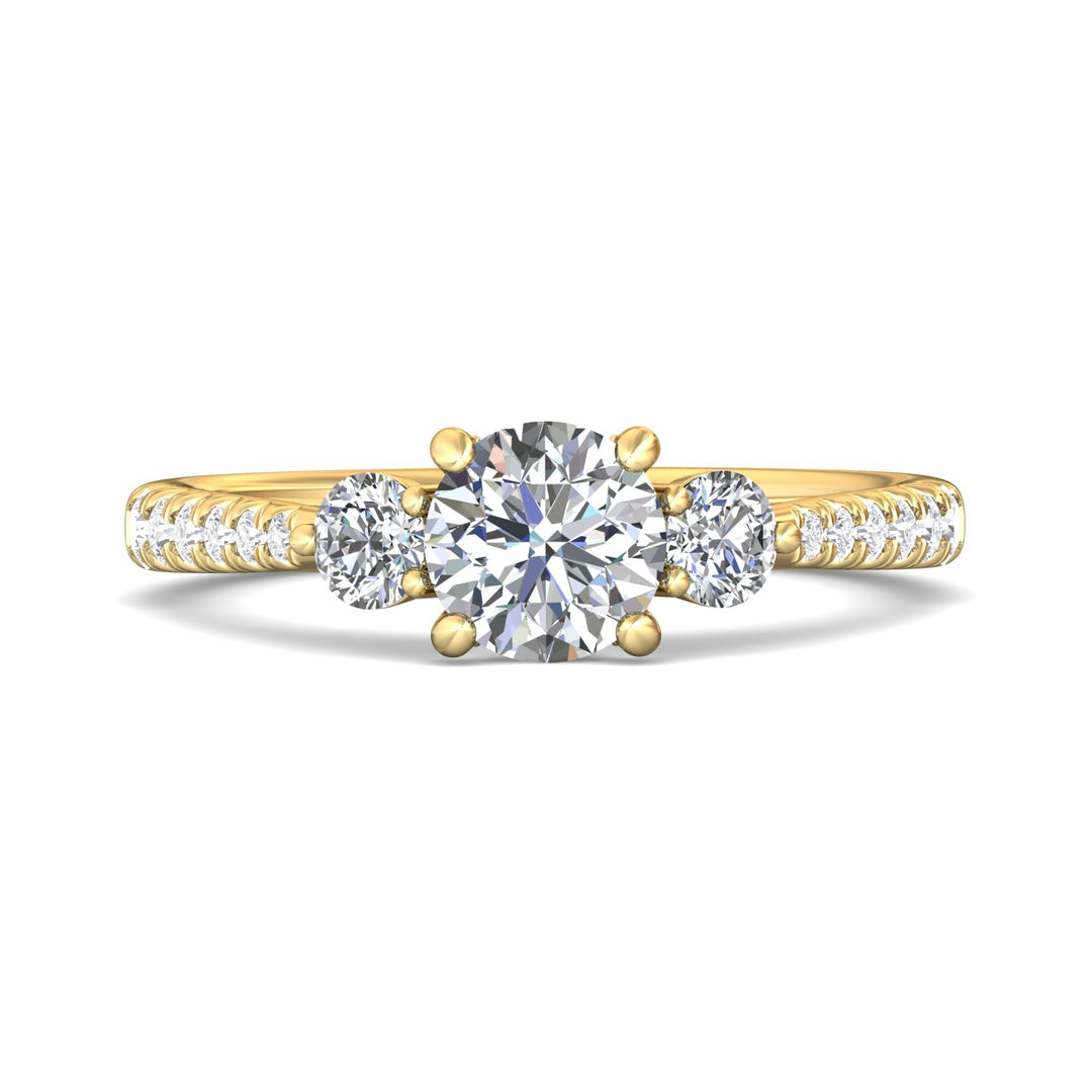 14K Gold Yellow Three Stone Engagement Ring from the Three Stone collection - DERT04XSR_14KY_Rd_6.0_Prm_H-I_SI1
