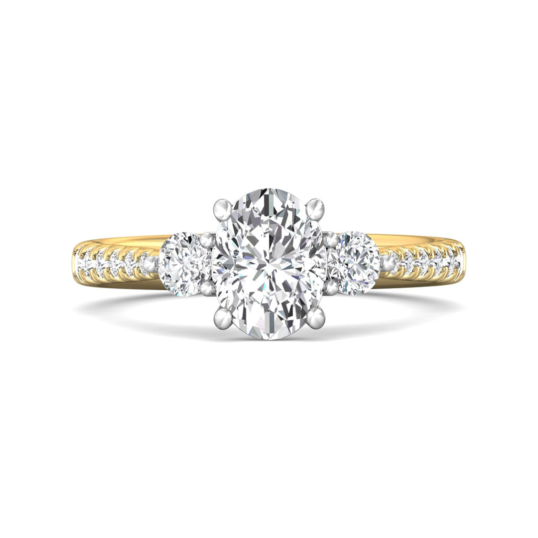 14K Gold Yellow/White Three Stone Engagement Ring from the Three Stone collection - DERT04XSR_14KYW_Ov_8X6_Prm_H-I_SI1