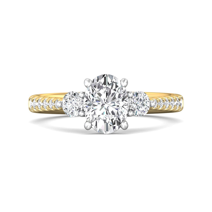 14K Gold Yellow/White Three Stone Engagement Ring from the Three Stone collection - DERT04XSR_14KYW_Ov_8X6_Prm_H-I_SI1