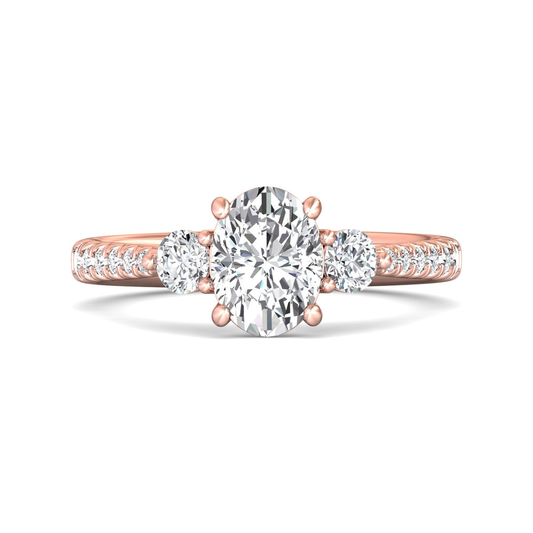 18K Gold Pink Three Stone Engagement Ring from the Three Stone collection - DERT04XSR_18KP_Ov_8X6_Prm_H-I_SI1