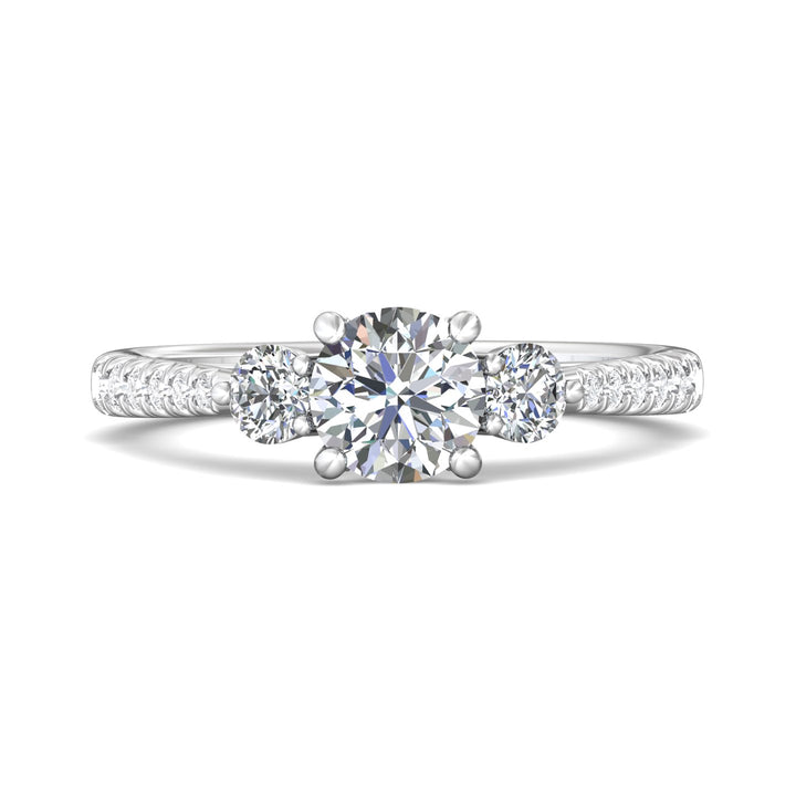 18K Gold White Three Stone Engagement Ring from the Three Stone collection - DERT04XSR_18KW_Rd_6.0_Prm_H-I_SI1