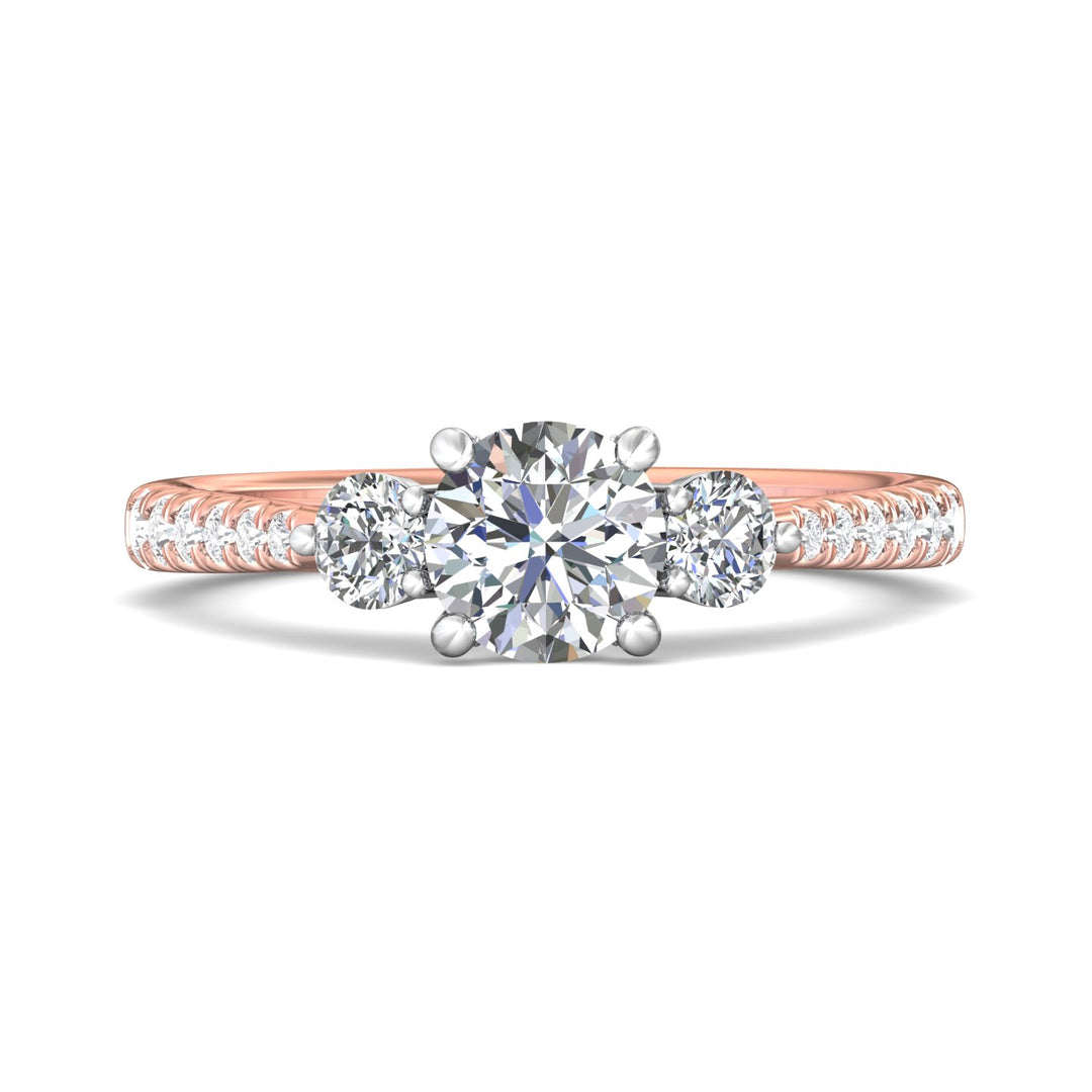 18K Gold White/Pink Three Stone Engagement Ring from the Three Stone collection - DERT04XSR_18KWP_Rd_6.0_Prm_H-I_SI1