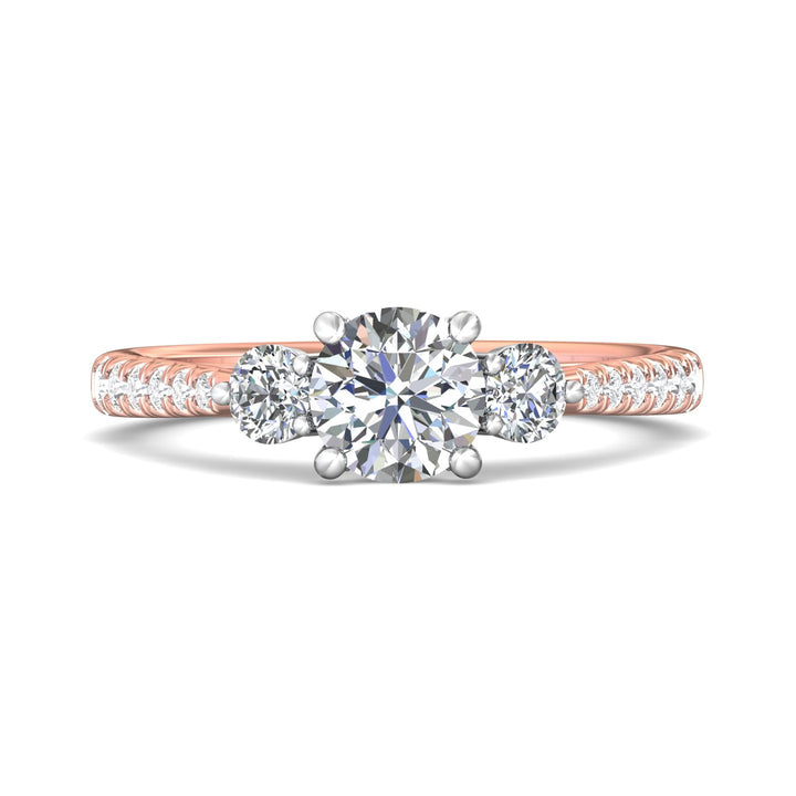 18K Gold White/Pink Three Stone Engagement Ring from the Three Stone collection - DERT04XSR_18KWP_Rd_6.0_Prm_H-I_SI1