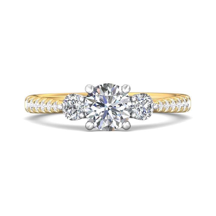 18K Gold White/Yellow Three Stone Engagement Ring from the Three Stone collection - DERT04XSR_18KWY_Rd_6.0_Prm_H-I_SI1