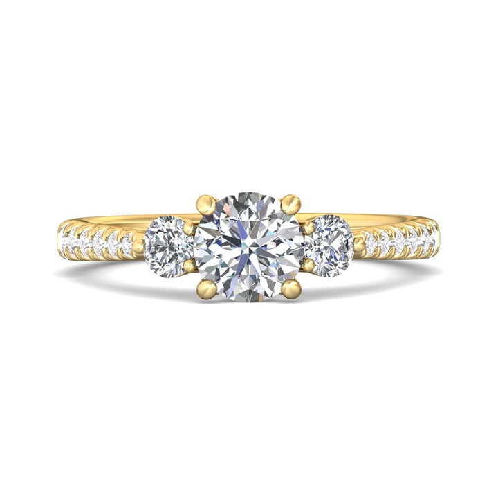 18K Gold Yellow Three Stone Engagement Ring from the Three Stone collection - DERT04XSR_18KY_Rd_6.0_Prm_H-I_SI1