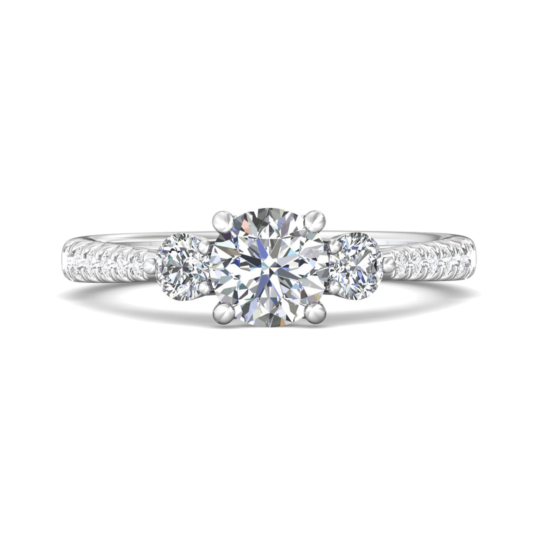 Platinum White Three Stone Engagement Ring from the Three Stone collection - DERT04XSR_PlatW_Rd_6.0_Prm_H-I_SI1