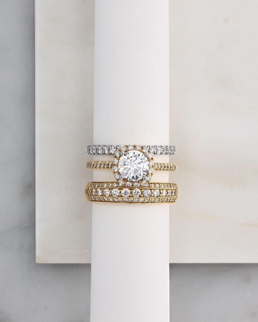 Set of diamond rings on a marble surface