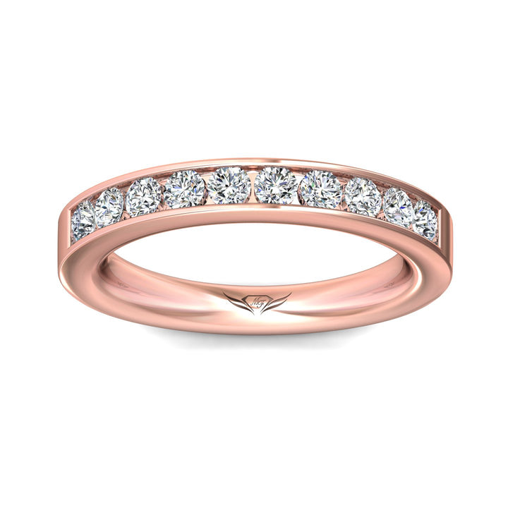 14K Gold Pink Channel/Shared Prong Wedding Band from the Channel/Shared Prong collection - DWBC1-.75_14KP