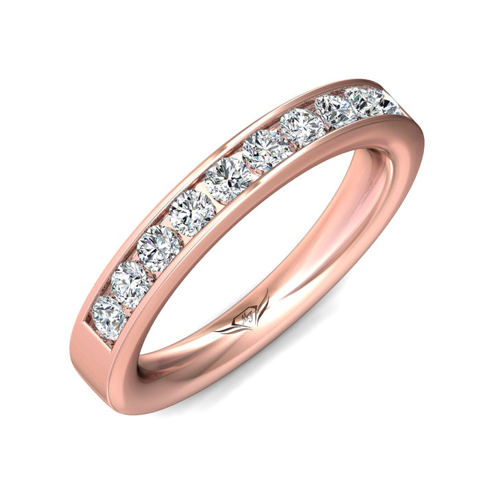 14K Gold Pink Channel/Shared Prong Wedding Band from the Channel/Shared Prong collection - DWBC1-.75_14KP