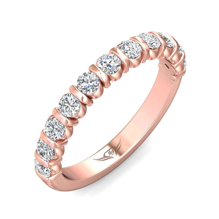 18K Gold Pink Channel/Shared Prong Wedding Band from the Channel/Shared Prong collection - DWBC8-.75_18KP