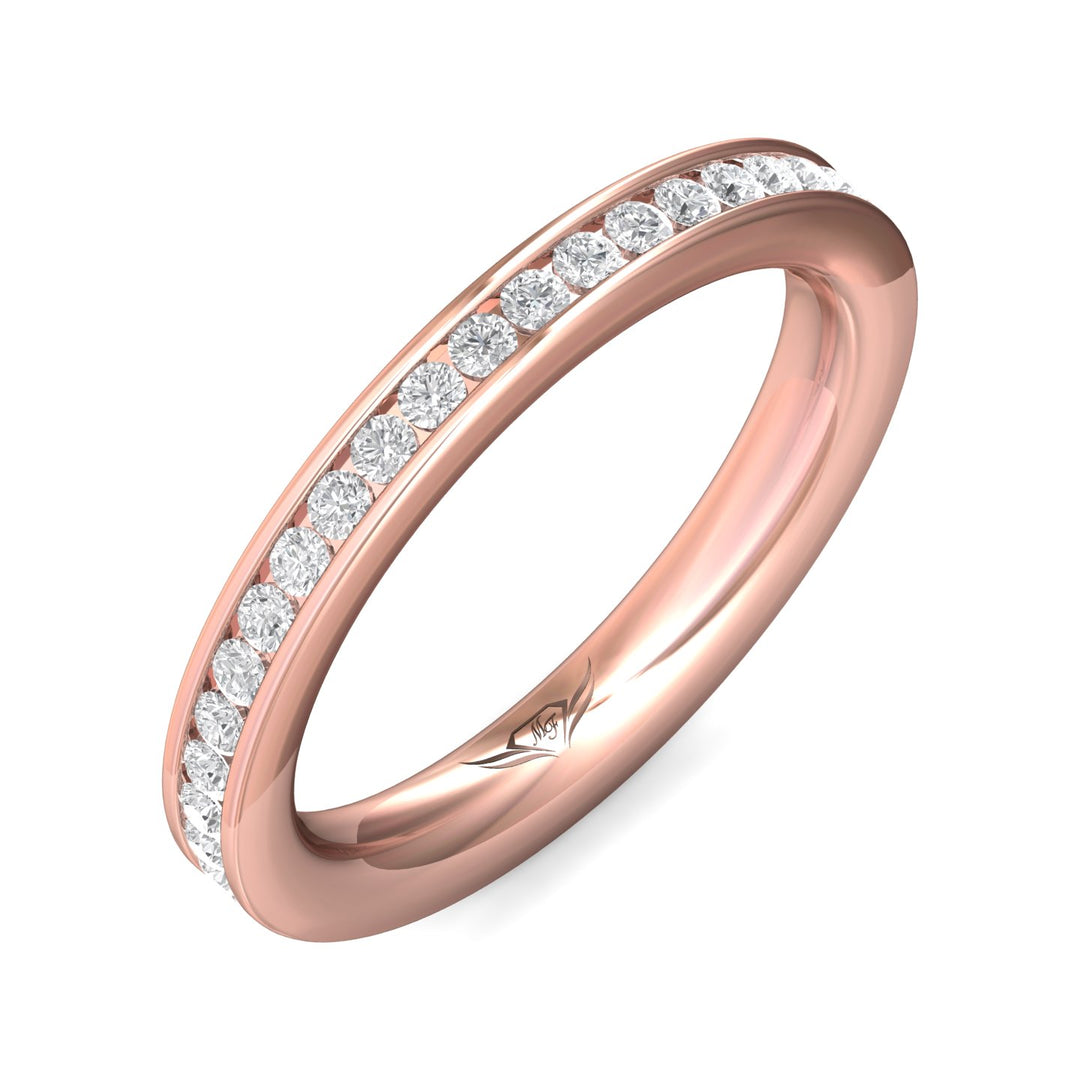 18K Gold Pink Channel/Shared Prong Wedding Band from the Channel/Shared Prong collection - DWBFC1-.75_18KP