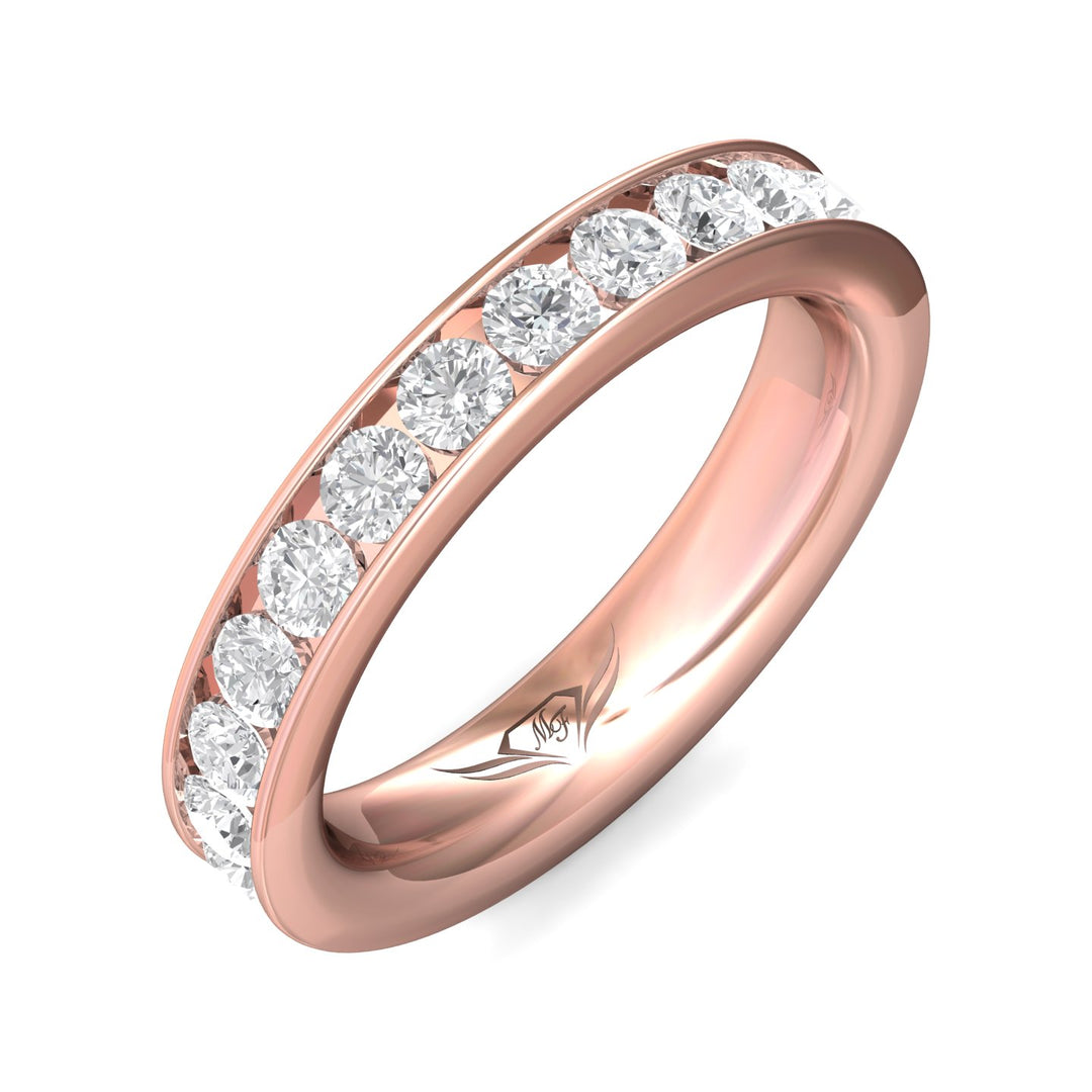 14K Gold Pink Channel/Shared Prong Wedding Band from the Channel/Shared Prong collection - DWBFC1-1.75_14KP