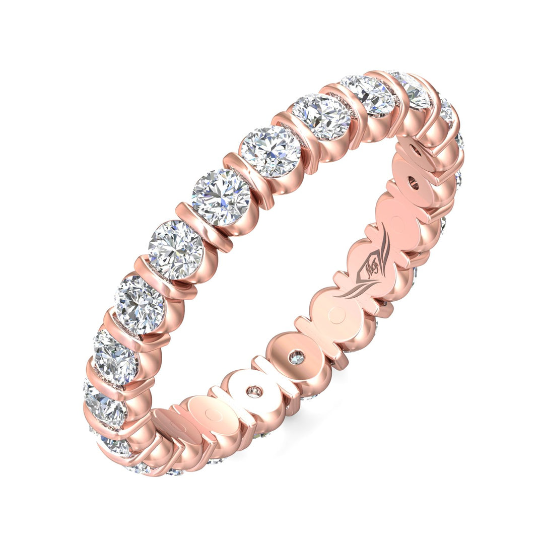 14K Gold Pink Channel/Shared Prong Wedding Band from the Channel/Shared Prong collection - DWBFC8-1.50_14KP