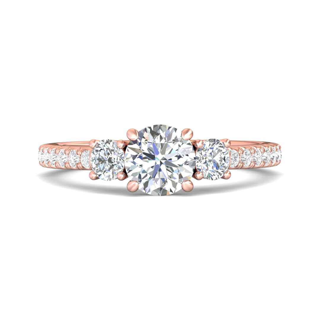 18K Gold Pink Three Stone Engagement Ring from the Three Stone collection - VT04_18KP_Rd_6.0_Prm_H-I_SI1