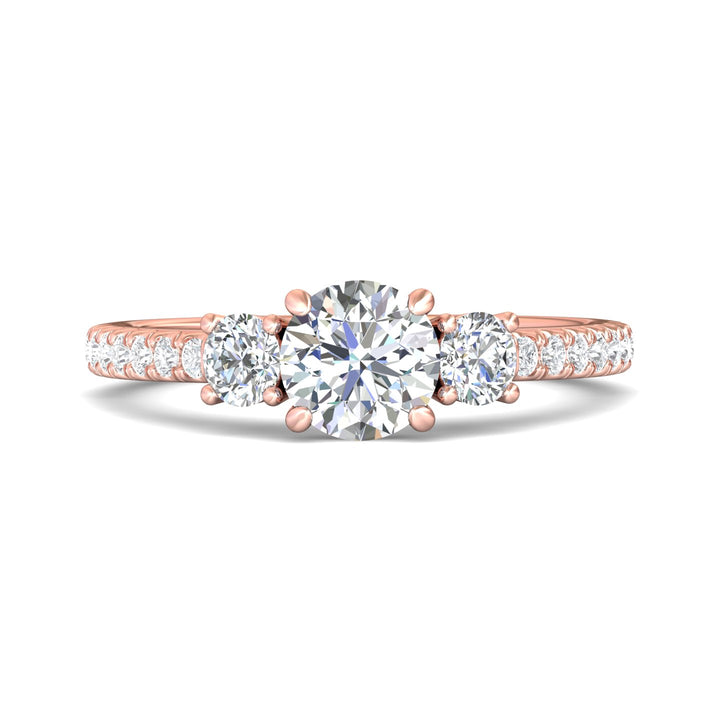 18K Gold Pink Three Stone Engagement Ring from the Three Stone collection - VT04_18KP_Rd_6.0_Prm_H-I_SI1